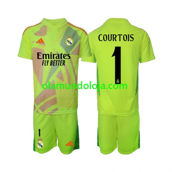 Camisola Real Madrid COURTOIS 1 Guarda-redes Criança Equipamento Quarto 2024-2025 Manga Curta